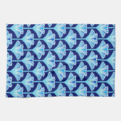 Art Deco Lily, Cobalt Blue, Aqua en White Theedoek (Horizontaal)
