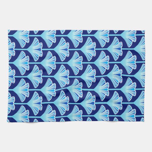 Art Deco Lily, Cobalt Blue, Aqua en White Theedoek (Horizontaal)