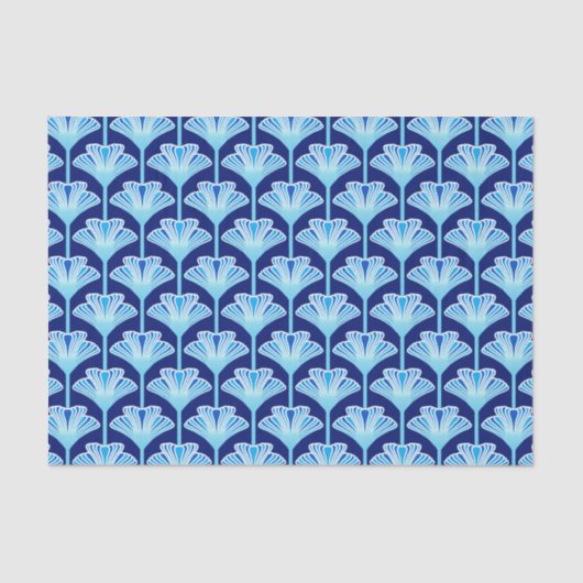 Art Deco Lily, Cobalt Blue, Aqua en White Tissuepapier (Voorkant)