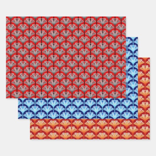 Art Deco Lily, Cobalt Blue, Deep Red en Oranje Inpakpapier Vel (Set)