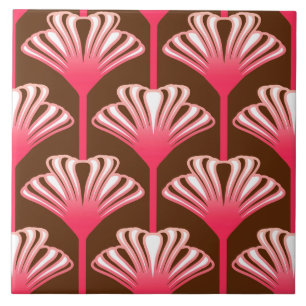 Art Deco Lily, Dark Brown en Coral Pink Tegeltje