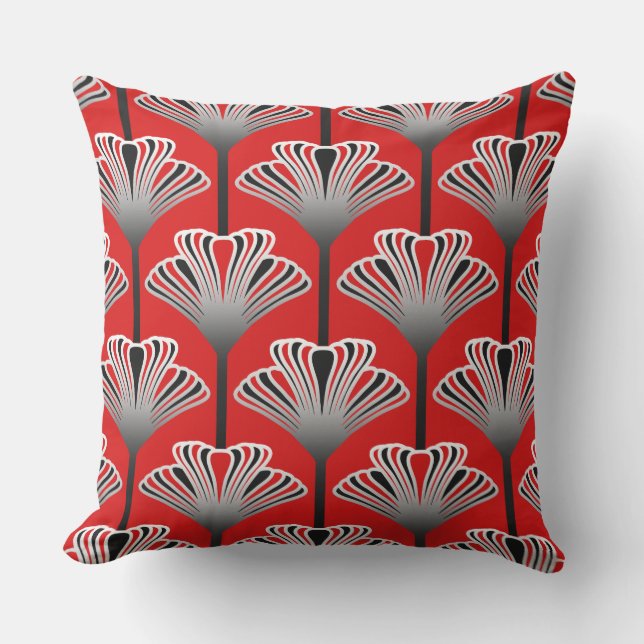 Art Deco Lily, Deep Red en Grey/Grey Buitenkussen (Voorkant)