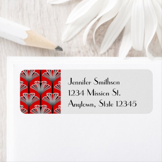 Art Deco Lily, Deep Red en Grey/Grey Etiket (Insitu)