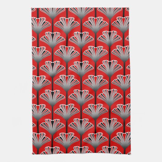 Art Deco Lily, Deep Red en Grey/Grey Theedoek (Verticaal)