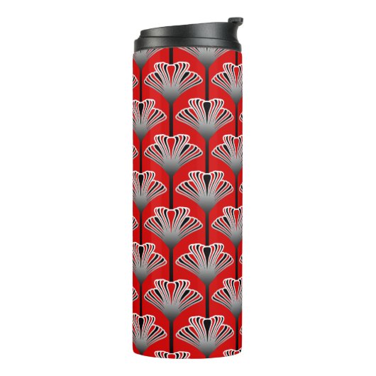Art Deco Lily, Deep Red en Grey/Grey Thermosbeker (Gedraaid links)
