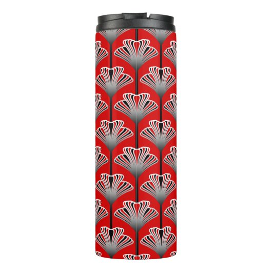 Art Deco Lily, Deep Red en Grey/Grey Thermosbeker (Achterkant)
