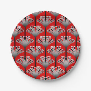 Art Deco Lily, Deep Red en Silver Grey/Grey Papieren Bordje