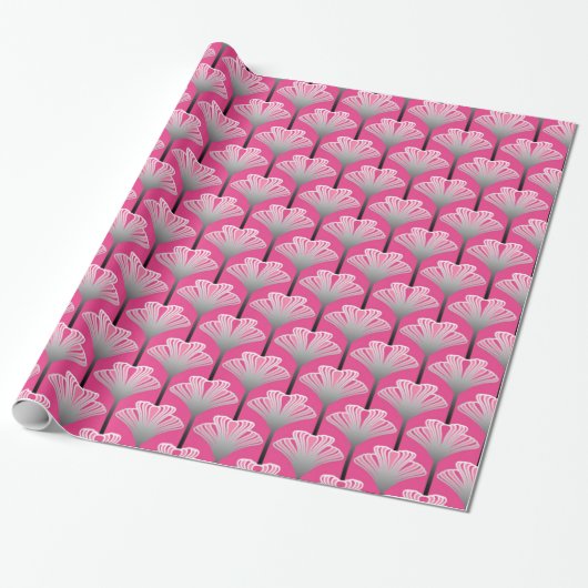 Art Deco Lily, Fuchsia Pink en Silver Grey Cadeaupapier (Uitgerold)
