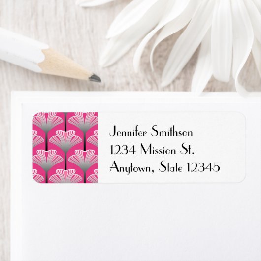Art Deco Lily, Fuchsia Pink en Silver Grey Etiket (Insitu)