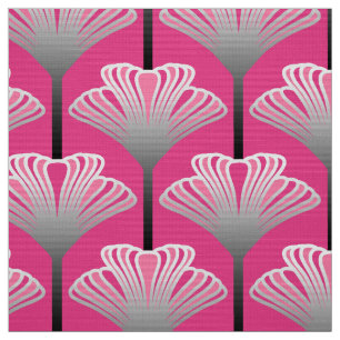 Art Deco Lily, Fuchsia Pink en Silver Grey Stof