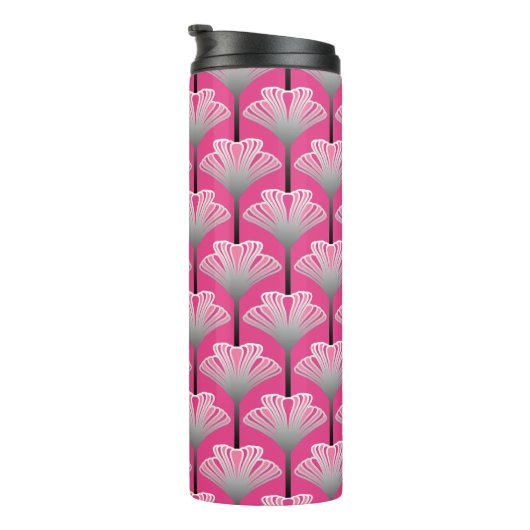 Art Deco Lily, Fuchsia Pink en Silver Grey Thermosbeker (Geroteerd rechts)