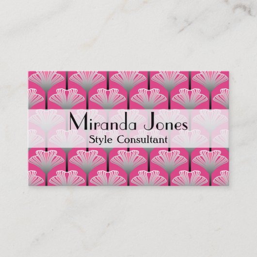 Art Deco Lily, Fuchsia Pink en Silver Grey Visitekaartje (Voorkant)