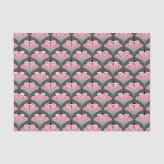 Art Deco Lily, Grey/Grey en Coral Pink Tissuepapier (Voorkant)