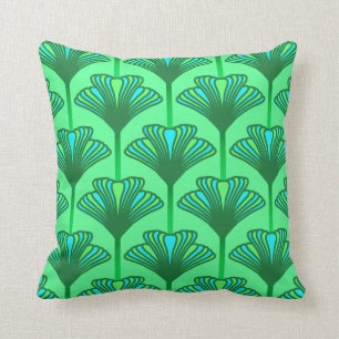 Art Deco Lily, Jade Green en Turquoise Kussen
