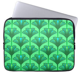 Art Deco Lily, Jade Green en Turquoise Laptop Sleeve