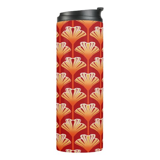 Art Deco Lily, Mandarijn Sinaasappel en Goud Thermosbeker (Gedraaid links)