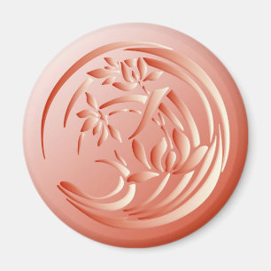 Art Deco Lily patroon - koraal sinaasappel Magneet