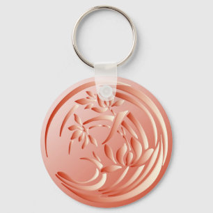 Art Deco Lily patroon - koraal sinaasappel Sleutelhanger