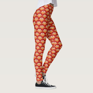 Art Deco Lily, Tangerine Oranje en Gold Leggings