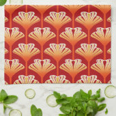 Art Deco Lily, Tangerine Oranje en Gold Theedoek (Gevouwen)