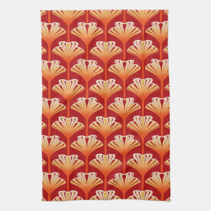 Art Deco Lily, Tangerine Oranje en Gold Theedoek