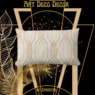 Art Deco Linen Gold Lumbar Pillow Kussen