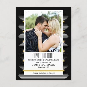 Art Deco Lines Black & Gold Photo Save the Date Aankondigingskaart