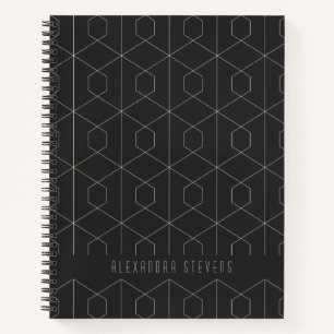 Art Deco Lininear Geometry Black White, gepersonal Notitieboek