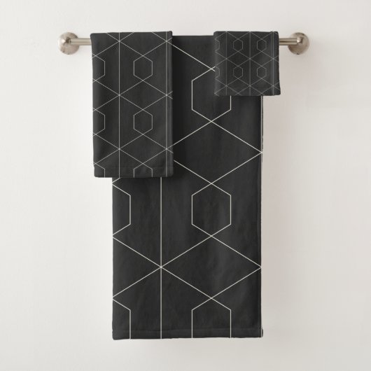 Art Deco Lininear Geometry Pattern Black and White Bad Handdoek (Insitu)