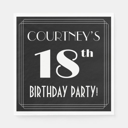 Art Deco Look 18th Birthday Party With Custom Name Servet (Voorkant)