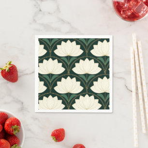 Art Deco Lotus Bloemen op Golden Fans Patroon Servet