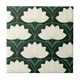 Art Deco Lotus Bloemen op Gouden Fans Tegeltje