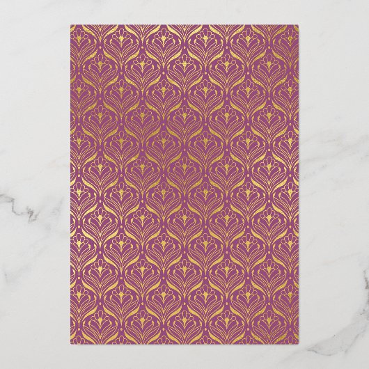 Art Deco Lotus Goud Bloemen Bruiloft Folie Uitnodiging (Achterkant)