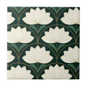Art Deco lotusbloemen op gouden waaiervormen Tegeltje