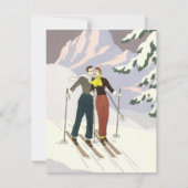 Art Deco Love en Romance Skiing Passen getrouwd Aankondiging (Voorkant)