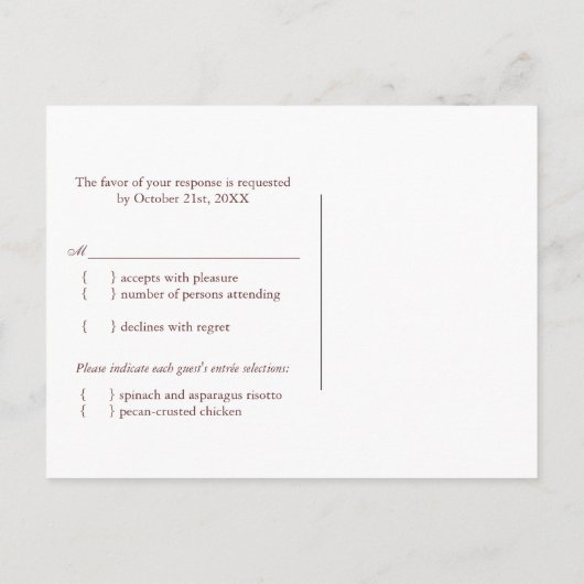 Art Déco Love Trees Mariage Menu Choix RSVP (Dos)