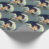  Art Deco Lovers Kiss in The Waves bij Beach Cadeaupapier (Hoek)