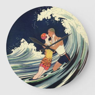  Art Deco Lovers Kiss in The Waves bij Beach Grote Klok