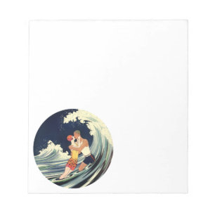 Art Deco Lovers Kiss in The Waves bij Beach Notitieblok