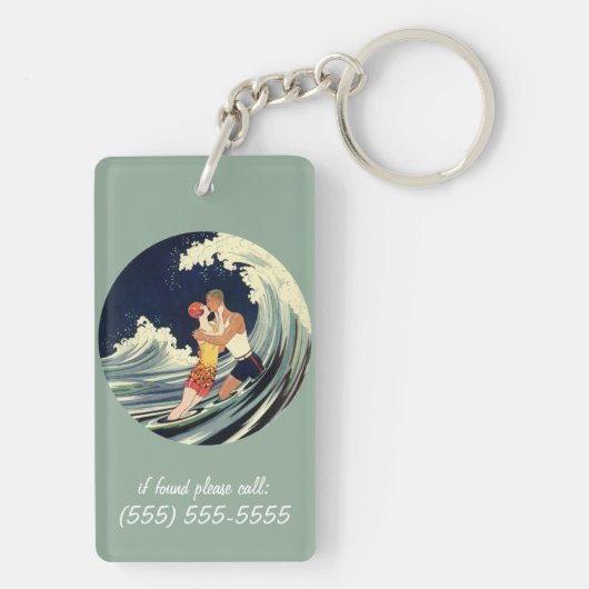  Art Deco Lovers Kiss in The Waves bij Beach Sleutelhanger (achterkant)