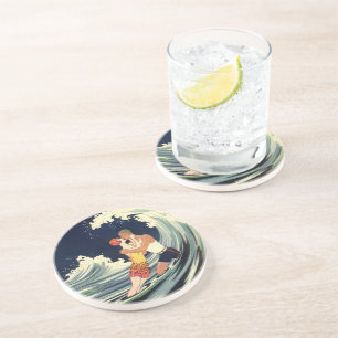  Art Deco Lovers Kiss in The Waves bij Beach Zandsteen Onderzetter