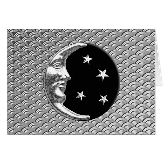 Art Déco Lune et étoiles - Noir et Argent (Devant Horizontal)