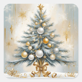 Art Deco Luxe Kerst Gouden Ornamenten Bogen Vierkante Sticker