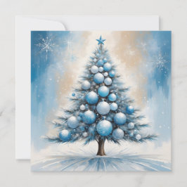 Art Deco Luxe Kerstboom met Blauwe Ornamenten Feestdagenkaart