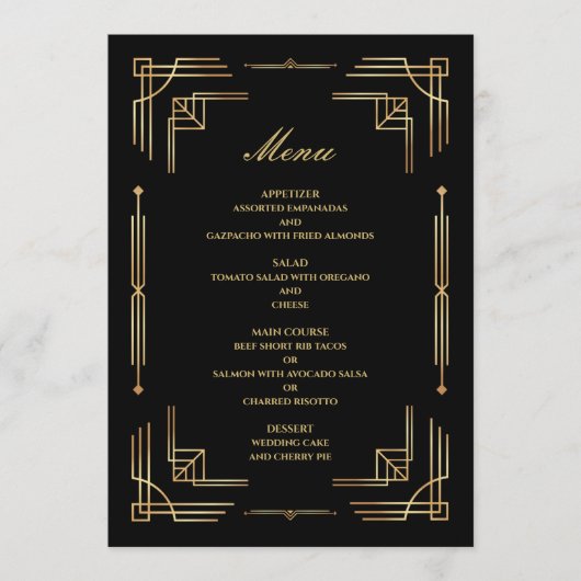 Art Deco Luxe Modern Trouwmenu Menu (Voorkant)