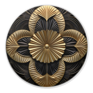 Art Deco Luxe Zwart en Goud Keramische Knop