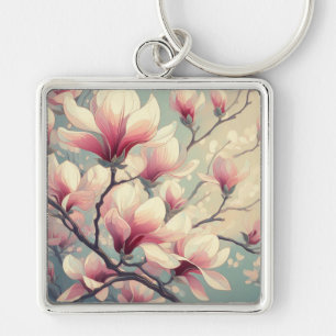 Art Deco Magnolia Bloesem Sleutelhanger