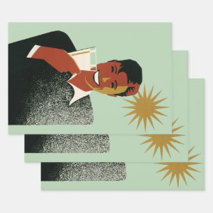  Art Deco, Man met cocktail in de zon Inpakpapier Vel