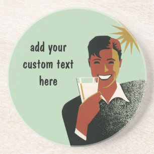  Art Deco, Man met cocktail in de zon Zandsteen Onderzetter