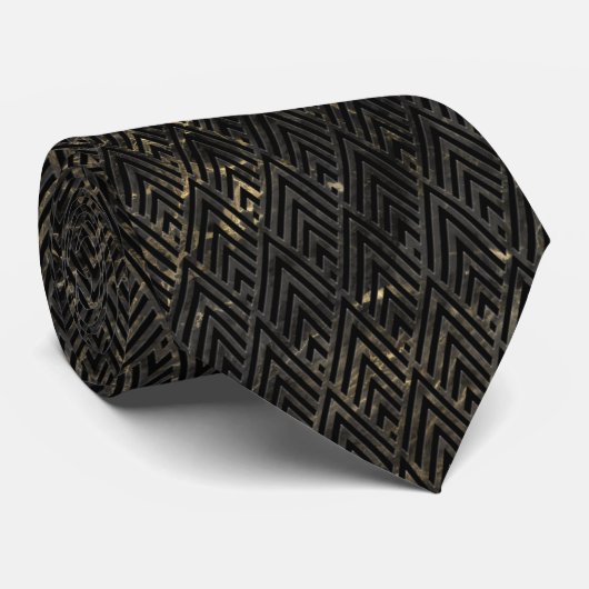 ART DÉCO MARBRE CHEVRON OR NOIR CRAVATE ABSTRAITE (Roulé)
